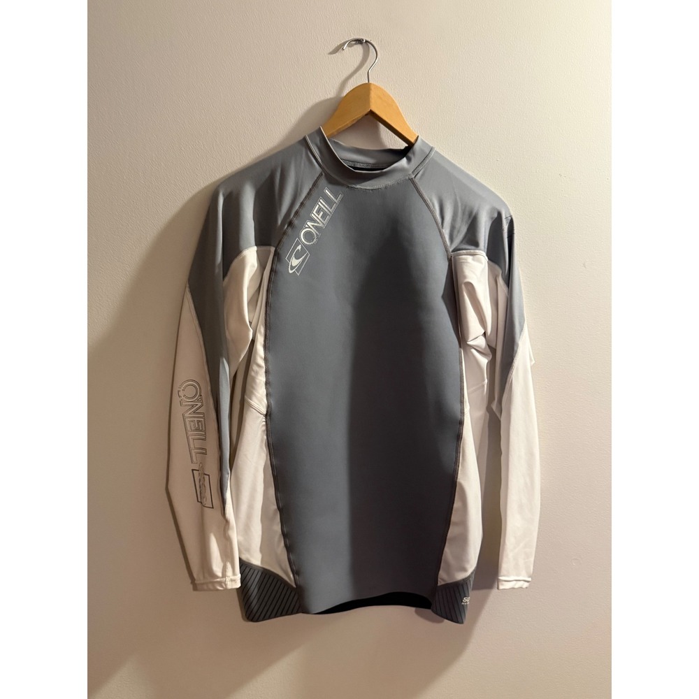 O'Neill Superlite Series Rash Guard Mens Large Grey White Long Sleeve Y2K Surf